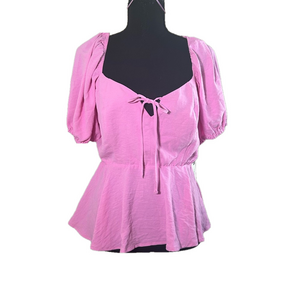 nine britton Women’s Pink Short Sleeve Peplum Blouse, Size M